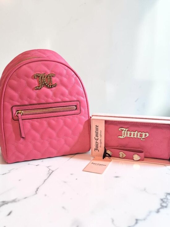 Juicy Couture Pink Quilted Backpack & Zip Around Wallet Bundle Set NWT main image 8